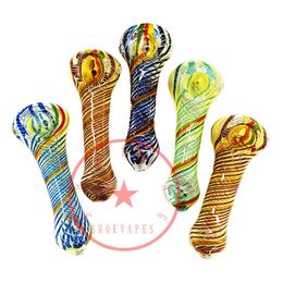 Newest Colorful Swirling Art Smoking Glass Pipes Portable Handmade Dry Herb Tobacco Filter Spoon Bowl Innovative Pocket Cigarette Holder