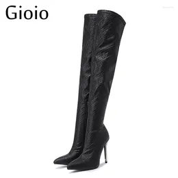 Boots Gioio Fashion Women's Winter Lady Big Size Soft Leather Shoes Black Botas Wedges Female Lace Up Platforms Women