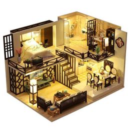 Architecture/DIY House Diy Doll House With Furniture Toy Model Building Kits Dollhouse Casa Miniatures Children For Toys Birthday Gift M033