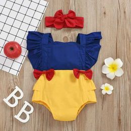 Rompers Newborn baby girl tight fitting summer clothing 2024 backless bow pleated patch work clothes childrens baby clothingL240514L240502