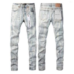 Men's Jeans Mens Jeans Designer Purple Brand Mens Male Light Blue Y2k High Street Denim Paint Graffiti Pattern Damaged Ripped Skinny Pantszot9