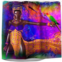 Shower Curtains Colourful Star African Woman Parrot Curtain Bath Decor Polyester Fabric Afro Ethnic Bathroom Accessories With Hooks