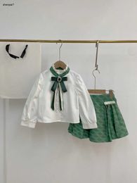 Top girls tracksuits Green gemstone bow decoration kids dress suits Size 110-160 White shirt and logo full print skirt Dec20