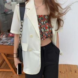 Women's Suits Fashionable Simple Street Casual Blazers Women Loose Jacket Lapel Short Sleeve Single Breasted Button Closure