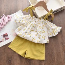 Summer Casual Girls Clothing Sets Kids Sleeveless Floral Tshirt Shorts Pants 2Pcs Suit Bow Children Girl 240515