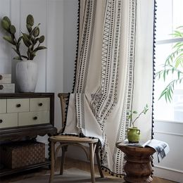 A geometric print decorative curtain, Bohemian geometric print fringe room darkening curtain, home bedroom living room dining room kitchen four seasons home curtain