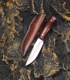 New A2569 High Quality Survival Straight Knife 440C Satin/Laser Pattern Drop Point Blade Full Tang Wood Handle Outdoor Fixed Blade Hunting Knives With Leather Sheath