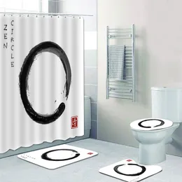 Shower Curtains Traditional Japanese Zen Circle Curtain Bathroom Set For Toilet Mat Rug Spirit Stone Lotus Bathtub Decor 180