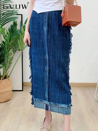 Skirts GVUW Pleated Tassel Skirt Women Fashion Gathered Waist Summer 2024 Medium Long Clothing Female Loose 17G5991