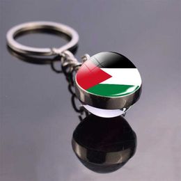 Keychains Lanyards Palestinian Flag Keychain Souvenir Glass Dome Palestinian Flag Keychain Pavilion Jewellery Y240510