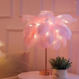 Table Lamps Remote Control Feather Tree Lampshade Lights Warm White Creative Bedside Reading Room Lamp Wedding Home Bedroom Decoration