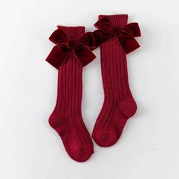 Kids Socks Baby Girls Knee High Socks Childrens Cotton Bow Socks Solid Legs Warm Legs Princess Girls Preschool Soft SocksL2405