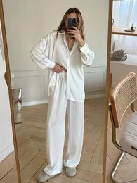 Marthaqiqi Loose Ladies Nightwear 2 Piece Set Turn-Down Collar Nightgowns Long Sleeve Sleepwear Wide Leg Pants Women Pyjama Suit 240515