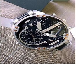 Top Quality DZ7349 Mens Watch Luxury Cool 57mm Big Dial Real Leather Strap Mens Watch Fashion Quartz Watch Origial box7998126