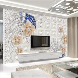 Wallpapers Wellyu Custom Wallpaper 3d Po Murals Diamond Pearls Flowers Romantic Aesthetic European TV Papel De Parede Mural