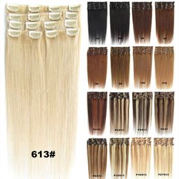 Блондинка черно-коричневые шелковистые прямые настоящие человеческие волосы Remy Clip в наращиваниях 15-24 дюйма 70G 100G 120G Бразильский индейский