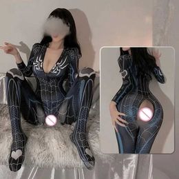 Sexy Set Anime Erotic Women Sexy Lingerie Underwear Spider Uniform Cosplay Temptation Double Open Crotch Zipper Fr Jumpsuit Comes T240513