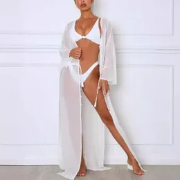 Women's Beach Cover Ups Long Cardigan Kimono Chiffon Dress Sarong Sexy See Through Swimsuit Women Swimwear Bathing Suit Wrap