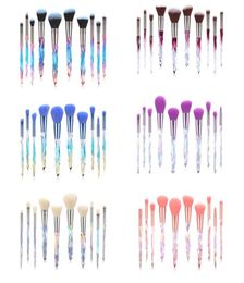 TUOLIDI New design custom Logo 10pcs makeup brush kit Transparent Diamonds Crystal Handle Makeup Brush sets4472227