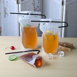 50Pcs Clear Plastic Drinking Packaging Bag Food Fresh Keeping Transparent Beverage Juice Milk Coffee Pouch Zip With Straw 240509