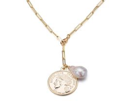 Pendant Necklaces of Gold Coin Pearl Pendant Vintage Punk Baroque Style Choker Pendant Necklace for Girl27009311286