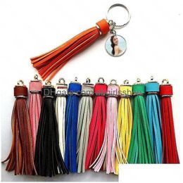 Keychains & Lanyards New Arrival Sublimation Long Leather Tassels Fashion Key Ring Transfer Printing Consumables 13 Colours Drop Deli Dh8Aw