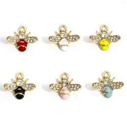 Charms 10pcs Insect Bee Animal Multicolor Enamel Clear Rhinestone Metal Pendants DIY Necklace Earrings Jewellery 17mm X 16mm