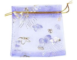 10x12cm 100pcslot Purple Butterfly Print Wedding Candy Bags Jewelry Packing Drawable Organza Bags Party Gift Pouches9110953