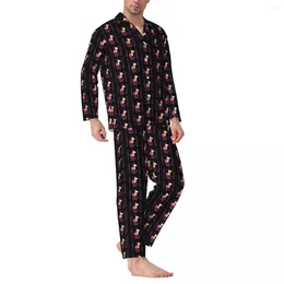 Home Clothing Pyjamas Men Snail Lover Room Sleepwear Cute Animal Print 2 Pieces Casual Pyjama Set Long-Sleeve Soft Oversize Suit