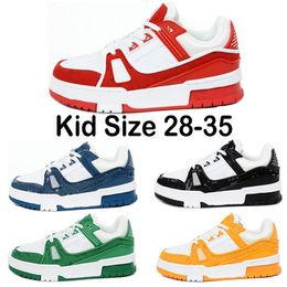 2024 Designer Sneaker Kids Virgil Trainer أحذية غير رسمية Calfskin Leather Abloh White Green Red Blue Letways Platform Low Sneakers Eur 28-35
