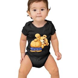 Rompers Teddy Bear Butt Graphics Bodysuit Cartoon Zestaw ubrania dla dzieci bawełniane chłopcy i dziewczęta kombinezon z krótkim rękawem nowonarodzony kombinezon 2024L240514L240502