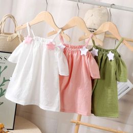 Vest Baby Girl Tank Top Childrens Sleeveless Tank Top 2024 Summer Star Top T-shirt 1 to 10 Year Old Childrens Solid Color Clothing KoreanL2405