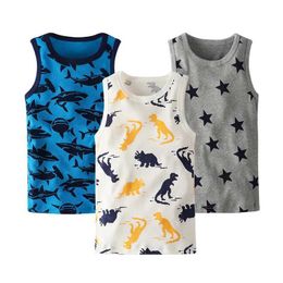 Vest Boys and Girls Design Single Person Underwear Vest Cute Childrens Underwear Cotton Vest Dinosaur Top Childrens Size 90-140T 3 pieces/batchL240502