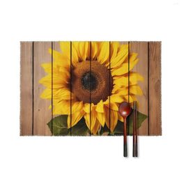 Table Mats 6PCS Place Set Heat Resistant Placemats For Dining Washable Sunflower With Wood