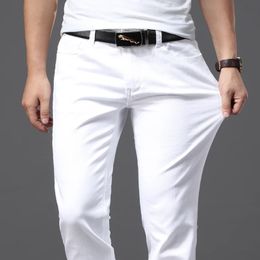 Men White Jeans Fashion Casual Classic Style Slim Fit Soft Trousers Male Brand Advanced Stretch Pants 240515