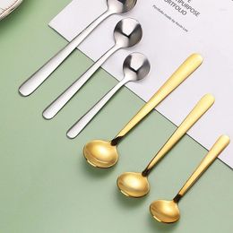 Coffee Scoops Ice Cream Fruit Spoon Teaspoons Gold Silver Tea Mixing Round Stainless Steel Dessert Drink Tableware Kitchen