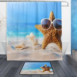 Shower Curtains Bathroom Curtain Frabic Waterproof Bath With Hooks Mat Shell Starfish Non Slip Rug Home Decor 2024