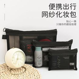 Storage Boxes 3pcs/lot! Make Up Bags Black Transparent Mesh Makeup Case Organiser Pouch Women Travel Cosmetic Bag Casual Zipper