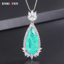 Luxury Vintage 1226mm Emerald Paraiba Tourmaline Pendant Necklace for Women Lab Diamond Cocktail Party Fine Jewellery Accessories 240515