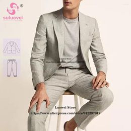 Men's Suits Summer Linen Thin Style For Men SliM Fit 2 Piece Pants Set Formal Grooms Wedding Dinner Tuxedos Costume Homme Pour Mariage