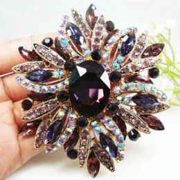 Brooches New Vintage Style Gorgeous Purple Flower Goldtone Brooch Pin Rhinestone Crystal Free Shipping Woman Jewellery