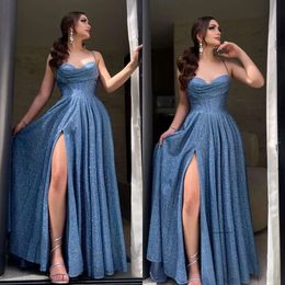 Navy Blue Evening Gown Spaghetti Sequins A Line Party Prom Dresses Backless Glitter Formal Long Dress For Special Ocn 0515