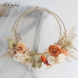 Wedding Flowers PEORCHID Fall Bridal Portable Garland Artificial Flower Wreath Bouquet Bridesmaid Handheld Hoop Hanging Decor