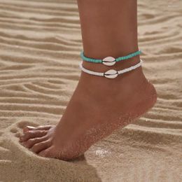 Anklets 2-piece Bohemian Style Shell Woven Beaded Adjustable Women's Anklet Set