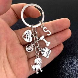 Keychains Lanyards New A-Z Letter Dog Bone Dog Paw Alloy Key Chain For Women Girl Bag Keychain Charm Pendant Jewellery Accessories Gift For Dog Lover Y240510