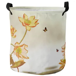 Laundry Bags Ink Lotus Butterfly Dirty Basket Foldable Round Waterproof Home Organizer Clothing Children Toy Storage