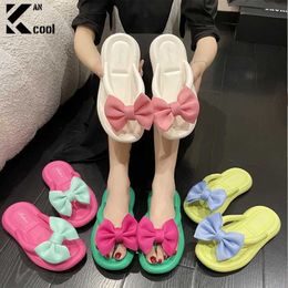 Slippers 2023 Summer Bow Flip Flops Women Ladies Cute Soft Sole Eva Beac Fashion Sandals House Bathroom Non-Slip Shoes Slides H240514