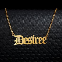 Desiree Old English Name Necklace Stainless Steel 18k Gold plated for Women Jewellery Nameplate Pendant Femme Mothers Girlfriend Gift