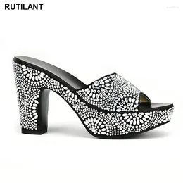 Dress Shoes Black Italian Ladies Sexy High Heels Pumps Arrival Colourful Rhinestones Design African Sandal For Party