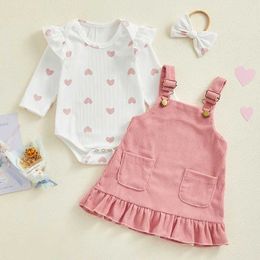 Clothing Sets 0-24months Baby Girls 3pcs Outfits Heart Print Romper + Suspender Skirt + Headband Set Newborn Girls Clothes Set